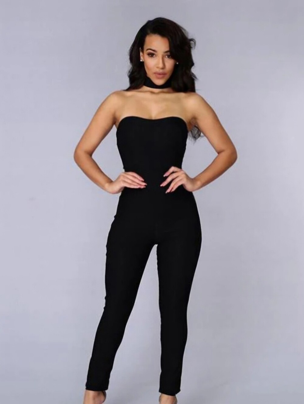 Strapless Black Slim Jumpsuit:small
